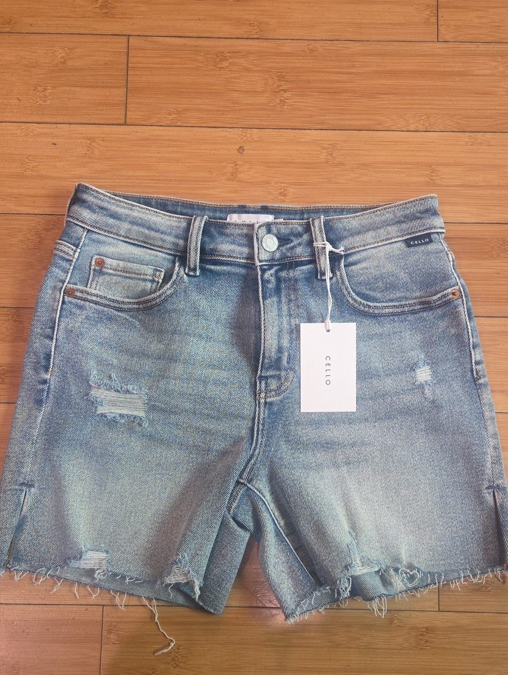 Cello Light Blue Distressed Denim Jean Shorts